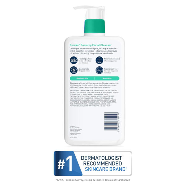 CeraVe Foaming Facial Cleanser, Daily Face Wash for Oily Skin, Hyaluronic Acid + Ceramides + Niacinamide, Fragrance Free & Paraben Free, Non-Drying Oil Control Face Wash, 19 Fluid Ounce