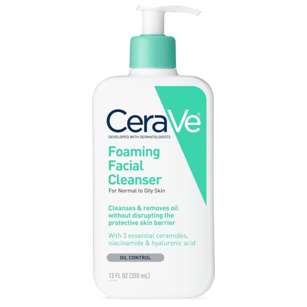 CeraVe Foaming Facial Cleanser, Daily Face Wash for Oily Skin, Hyaluronic Acid + Ceramides + Niacinamide, Fragrance Free & Paraben Free, Non-Drying Oil Control Face Wash, 19 Fluid Ounce