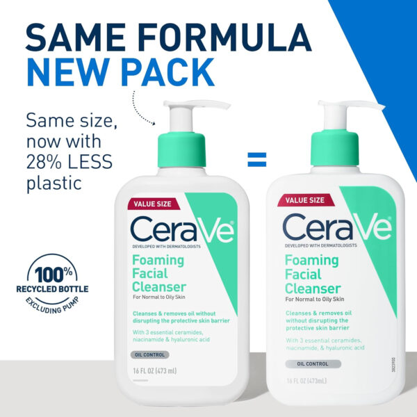 CeraVe Foaming Facial Cleanser, Daily Face Wash for Oily Skin, Hyaluronic Acid + Ceramides + Niacinamide, Fragrance Free & Paraben Free, Non-Drying Oil Control Face Wash, 19 Fluid Ounce