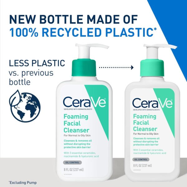CeraVe Foaming Facial Cleanser, Daily Face Wash for Oily Skin, Hyaluronic Acid + Ceramides + Niacinamide, Fragrance Free & Paraben Free, Non-Drying Oil Control Face Wash, 19 Fluid Ounce