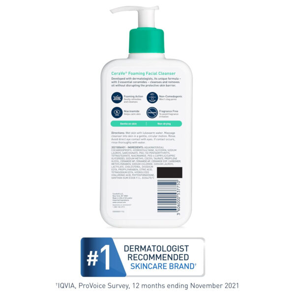 CeraVe Foaming Facial Cleanser, Daily Face Wash for Oily Skin, Hyaluronic Acid + Ceramides + Niacinamide, Fragrance Free & Paraben Free, Non-Drying Oil Control Face Wash, 19 Fluid Ounce