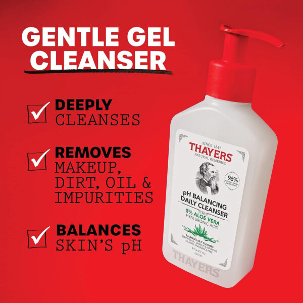 THAYERS pH Balancing Daily Cleanser, Face Wash with Aloe Vera, Gentle and Hydrating Skin Care for Dry, Oily, or Acne Prone Skin, 8 FL Oz.