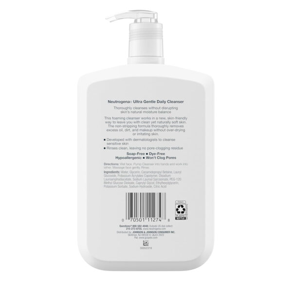 68930e458b1b2d447f389675ee22b376c78f875bd2ec4b4e7e0e6.jpg Neutrogena Ultra Gentle Foaming Facial Cleanser, Foaming Face Wash for Sensitive Skin, Gently Cleanses Away Dirt, Oil & Makeup Without Over Drying, Fragrance-Free, 16 fl. oz