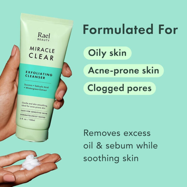 68930ead974a36a4b20388bea3da17f1415e49d33d85d194a1227.jpg Rael Miracle Clear Face Wash – Gentle Exfoliating Cleanser with Succinic Acid & Minerals, Hydrating Formula for Daily Use, Ideal for Acne-Prone, Dry, Sensitive & Oily Skin, Vegan (5 fl oz)