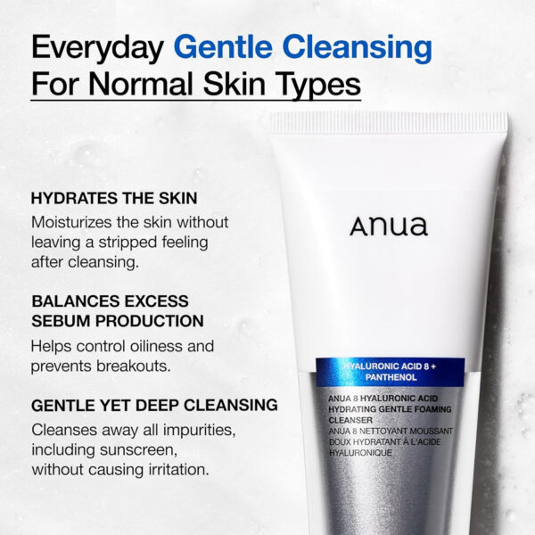 68930f11954589d68b867e31e0850f1070cada4df433f353824c2.jpg ANUA Hydrating Gentle Foaming Cleanser, Hyaluronic Acid, Glycerin, Zinc, Panthenol, Korean Face Wash for Dry Skin, for Double Cleansing, Korean Skincare (150ml/5.07fl oz.)