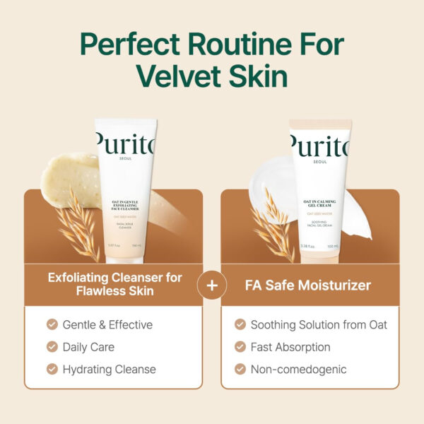 PURITO Oat In Calming Gel Cream, Oat Seed Water Hydration & Soothing, Lightweight, Non-Sticky FA Safe Moisturizer for Sensitive Skin, Non-Comedogenic, Fragrance-Free, Korean Skincare 3.38 fl.oz