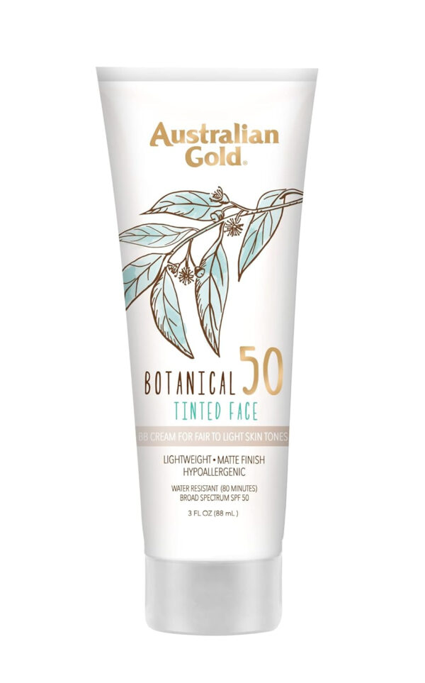 689312e04949b73ccfb38528feefb1712ad3df3a2a0953ee31207.jpg Australian Gold Botanical SPF 50 Tinted Mineral Sunscreen for Face, Non-Chemical BB Cream, Water-Resistant, Matte Finish, For Sensitive Facial Skin, Medium to Tan Skin Tones, 3 FL Oz