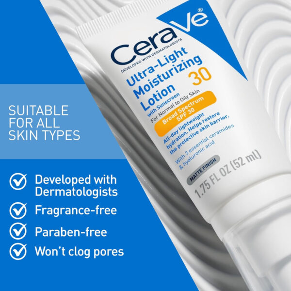 689312ff185eec9adf5cf132d3392fa8dcff9cb05fd19186acf1e.jpg CeraVe Ultra-Light Moisturizing Lotion With SPF 30, Daily Face Moisturizer with SPF, Formulated with Hyaluronic Acid & Ceramides, Broad Spectrum SPF, Oil Free, Matte Finish, 1.7 Ounce