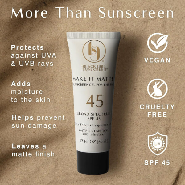 Make It Matte SPF 45 - Clear Face Sunscreen - No White Residue, Broad Spectrum, Matte Finish, Vegan (Ships with Black or Gold Cap)