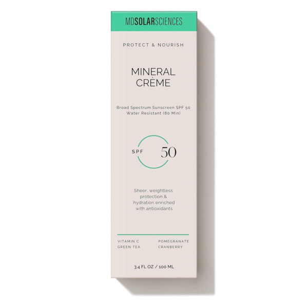 MDSolarSciences Mineral Crème Sunscreen SPF 50 | Water-Resistant, Broad Spectrum UV Protection | Zinc Oxide Formula with Antioxidants | No White Cast, Sheer Matte Finish for All Skin Types (1.7 Fl Oz)
