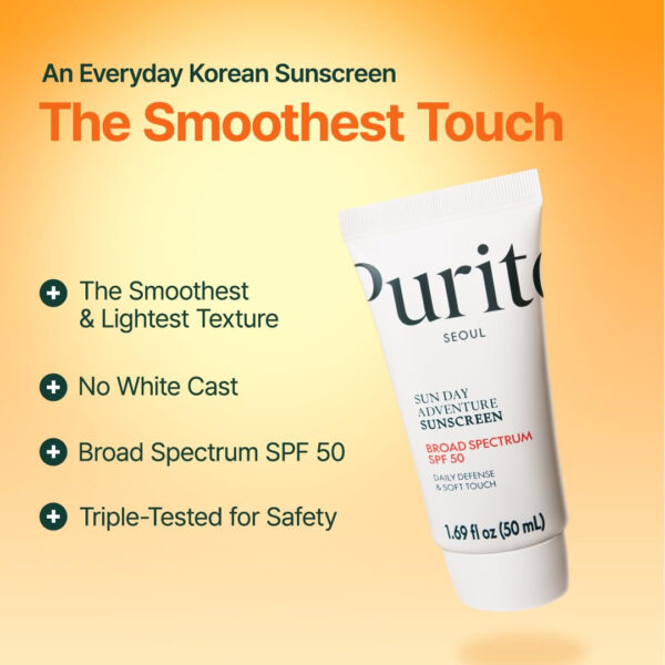 689314b053072bd858ce352328c088fbde9cda667702c2b31d6b7.jpg PURITO Sun Day Adventure Korean Sunscreen Smoothest and Lightest Texture Broad Spectrum SPF 50 UVA & UVB Protection No White Cast Oil Free For All Skin Types Vegan Daily Skin Care 50ml, 1.69 fl.oz