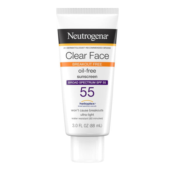 Neutrogena Clear Face Sunscreen Lotion for Acne-Prone Skin, Broad Spectrum SPF 30 Facial Sunscreen for Oily Skin, Fragrance- & Oxybenzone-Free Water Resistant, 3 fl. oz