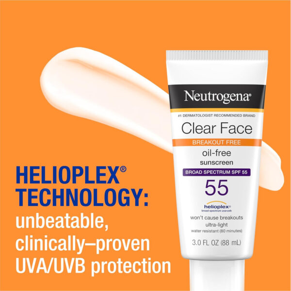 Neutrogena Clear Face Sunscreen Lotion for Acne-Prone Skin, Broad Spectrum SPF 30 Facial Sunscreen for Oily Skin, Fragrance- & Oxybenzone-Free Water Resistant, 3 fl. oz