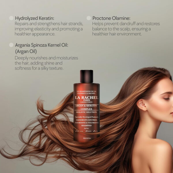 Anti-Dandruff Shampoo with Argan Oil and Keratin | Safe for Dry, Damaged & Color-Treated Hairs | Salt-Free Nourishing Formula for Strength and Shine | Volumizing Shampoo by La Rachel Paris