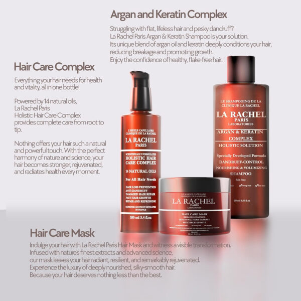 Anti-Dandruff Shampoo with Argan Oil and Keratin | Safe for Dry, Damaged & Color-Treated Hairs | Salt-Free Nourishing Formula for Strength and Shine | Volumizing Shampoo by La Rachel Paris