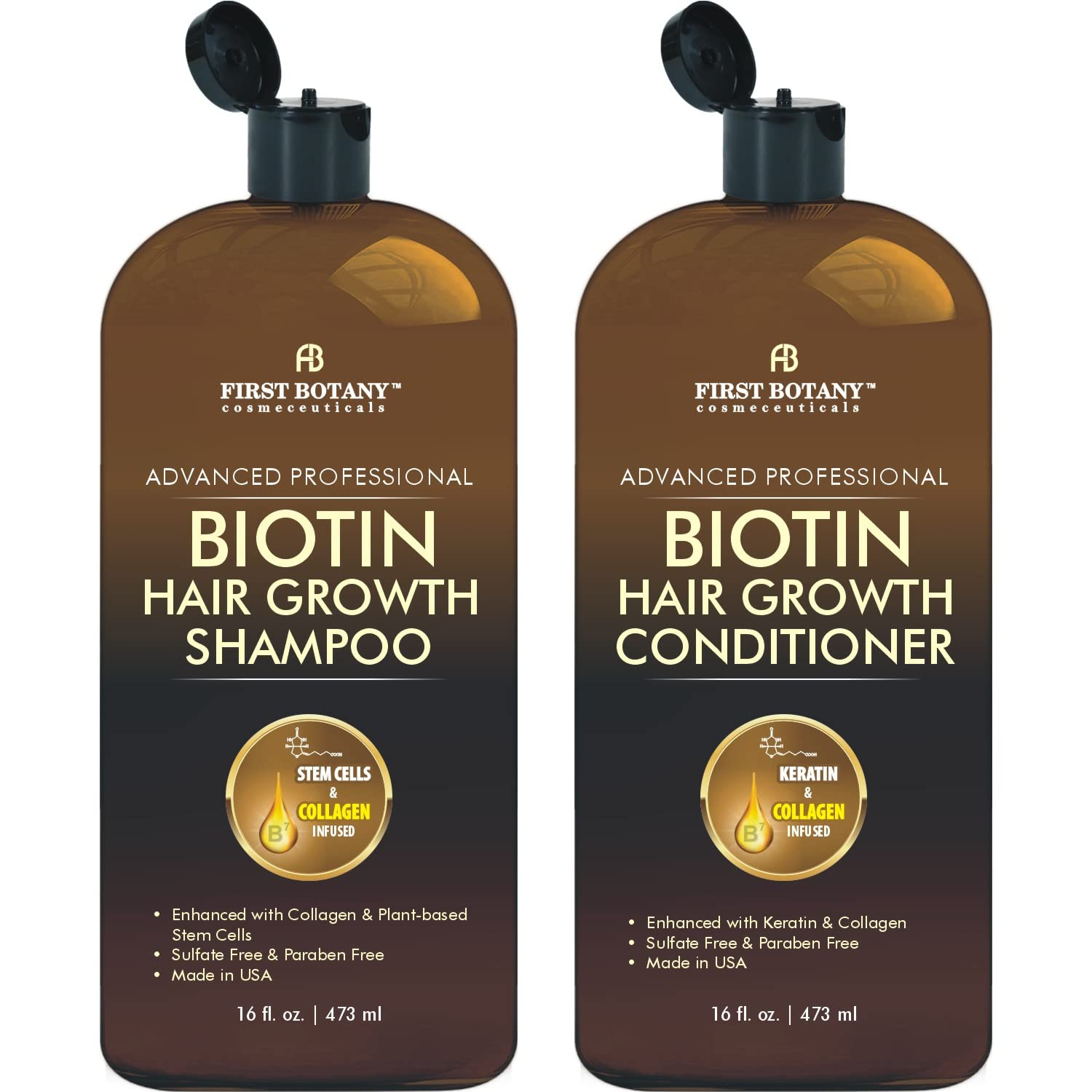 6893174fafbc6444a7e10790b3e3df097f325ff319e508ebe570d.jpg First Botany, Biotin Hair Growth Shampoo Conditioner Anti Hair Loss Thickening formula Collagen & Stem Cell For Hair Regrowth Anti Thinning Sulfate Free For Men Women Anti Dandruff Treatment 16 oz x2