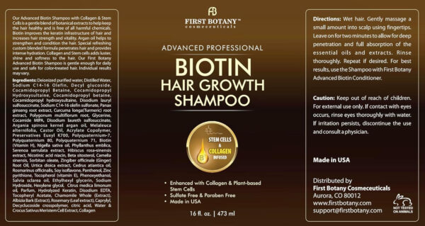 First Botany, Biotin Hair Growth Shampoo Conditioner Anti Hair Loss Thickening formula Collagen & Stem Cell For Hair Regrowth Anti Thinning Sulfate Free For Men Women Anti Dandruff Treatment 16 oz x2