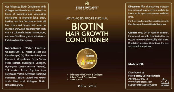 First Botany, Biotin Hair Growth Shampoo Conditioner Anti Hair Loss Thickening formula Collagen & Stem Cell For Hair Regrowth Anti Thinning Sulfate Free For Men Women Anti Dandruff Treatment 16 oz x2