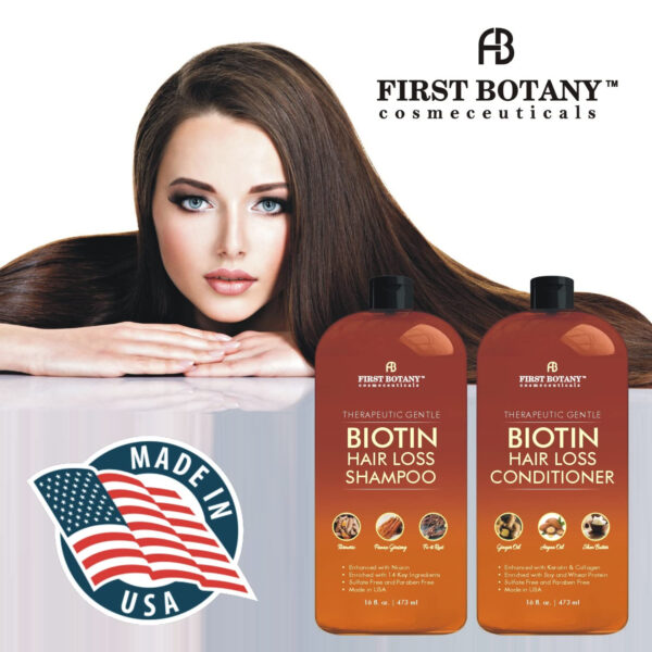 First Botany, Biotin Hair Growth Shampoo Conditioner Anti Hair Loss Thickening formula Collagen & Stem Cell For Hair Regrowth Anti Thinning Sulfate Free For Men Women Anti Dandruff Treatment 16 oz x2