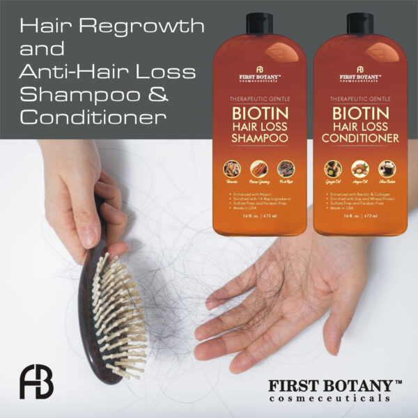 First Botany, Biotin Hair Growth Shampoo Conditioner Anti Hair Loss Thickening formula Collagen & Stem Cell For Hair Regrowth Anti Thinning Sulfate Free For Men Women Anti Dandruff Treatment 16 oz x2