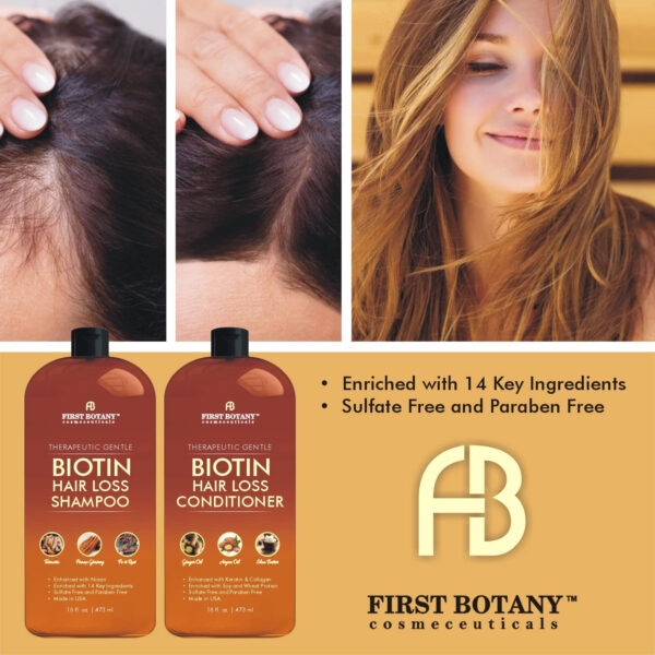 First Botany, Biotin Hair Growth Shampoo Conditioner Anti Hair Loss Thickening formula Collagen & Stem Cell For Hair Regrowth Anti Thinning Sulfate Free For Men Women Anti Dandruff Treatment 16 oz x2