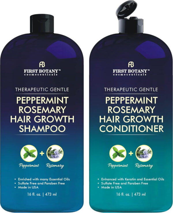 68931767ead6a4081f8422ce4778d89a8deefe61050eebc45947d.jpg First Botany, Peppermint Rosemary Hair Regrowth and Anti Hair Loss Shampoo and Conditioner Set - Daily Hydrating, Detoxifying, Volumizing Shampoo and Fights Dandruff For Men and Women 16 fl oz x 2