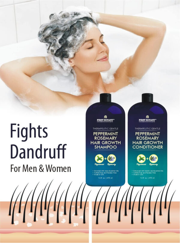 6893176a0a72729f6aa7ceffa0ca8cc6120930bb9dcd17babb47a.jpg First Botany, Peppermint Rosemary Hair Regrowth and Anti Hair Loss Shampoo and Conditioner Set - Daily Hydrating, Detoxifying, Volumizing Shampoo and Fights Dandruff For Men and Women 16 fl oz x 2