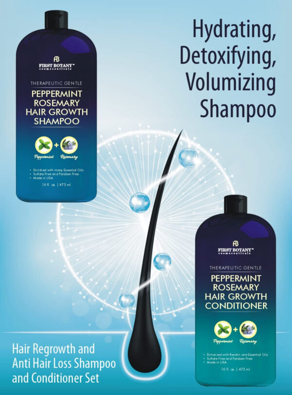 6893176cf30db0c01538fddf4f7fcb2254e7fa79f0c5e9d391f8f.jpg First Botany, Peppermint Rosemary Hair Regrowth and Anti Hair Loss Shampoo and Conditioner Set - Daily Hydrating, Detoxifying, Volumizing Shampoo and Fights Dandruff For Men and Women 16 fl oz x 2
