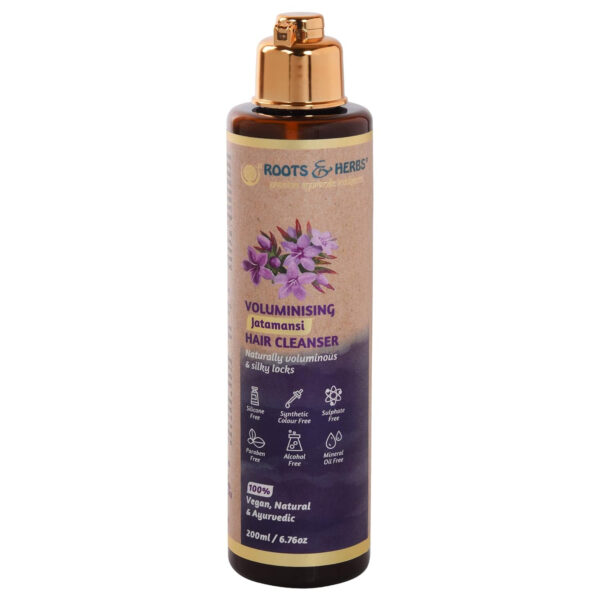 689317798e30663dfc8db9763407b4c1d9bf5b3cb91877f657fca.jpg ROOTS AND HERBS Vegan Jatamansi Hair Shampoo - Volume Hair Treatment Cleanser for growth, oily scalp, keratherapy, protecting coloured hair - Organic Anti-Dandruff Formula with itch relief 6.76 oz