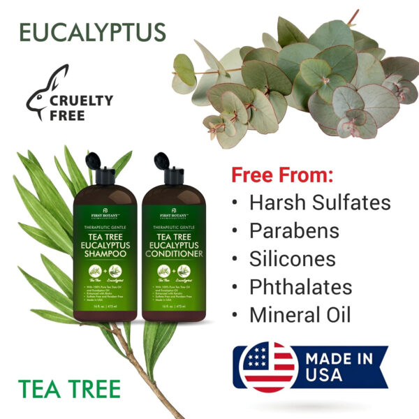 First Botany Tea Tree Mint Shampoo & Conditioner for Men & Women - Pure Tea Tree & Peppermint Oil - Fights Hair Loss, Dandruff, Lice & Itchy Scalp, Promotes Hair Growth - Sulfate Free - 16 Fl Oz x 2