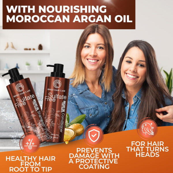 6893191aae637178f38de221c8bc8df41eabaa87ddf8fa7be12e2.jpg Moroccan Argan Oil Shampoo and Conditioner Set - Sulfate Free, Anti Frizz Hydrating Care for Women - Deep Moisturizing Treatment for Color, Keratin Treated, Curly, Damaged and Dry Hair