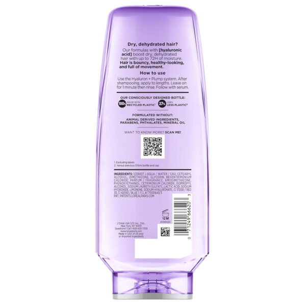 68931bac4d5f153c5ef3a7d9a5961e72024d5f5282a8af9ef6d04.jpg L'Oreal Paris Elvive Hyaluron Plump Hydrating Conditioner for Dehydrated, Dry Hair Infused with Hyaluronic Acid Care Complex, Paraben-Free, 12.6 Fl Oz
