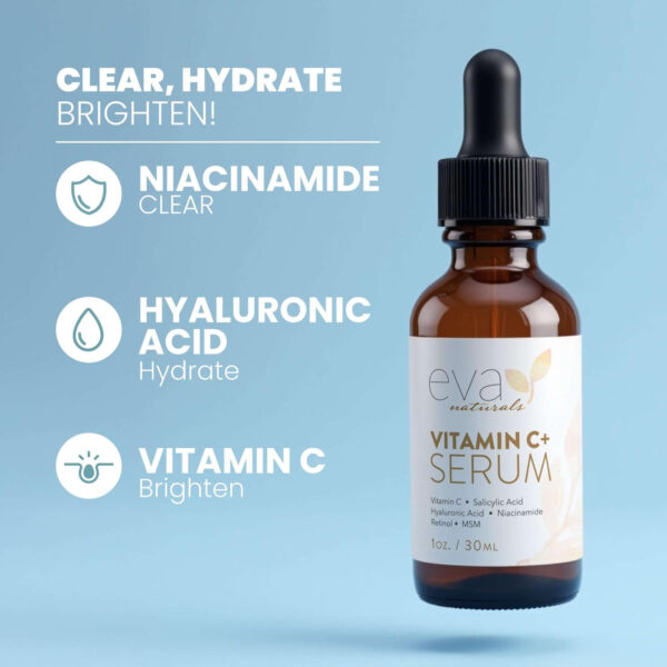 Vitamin C Serum for Face with Retinol & Salicylic Acid – Skin Clearing Acne Spot Treatment with Niacinamide, Hyaluronic Acid, MSM – Anti-Aging Facial Serum for Dark Spots and Blemishes