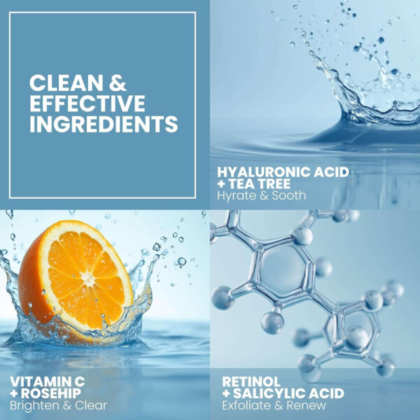 Vitamin C Serum for Face with Retinol & Salicylic Acid – Skin Clearing Acne Spot Treatment with Niacinamide, Hyaluronic Acid, MSM – Anti-Aging Facial Serum for Dark Spots and Blemishes