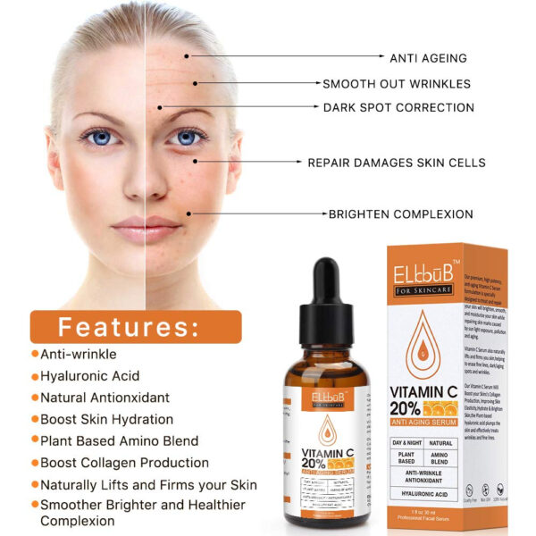 Premium 20% Vitamin C Serum For Face with Hyaluronic Acid, Retinol & Amino Acids - Boost Skin Collagen,Hydrate & Plump Skin, Anti Aging & Wrinkle Facial Serum 60ml