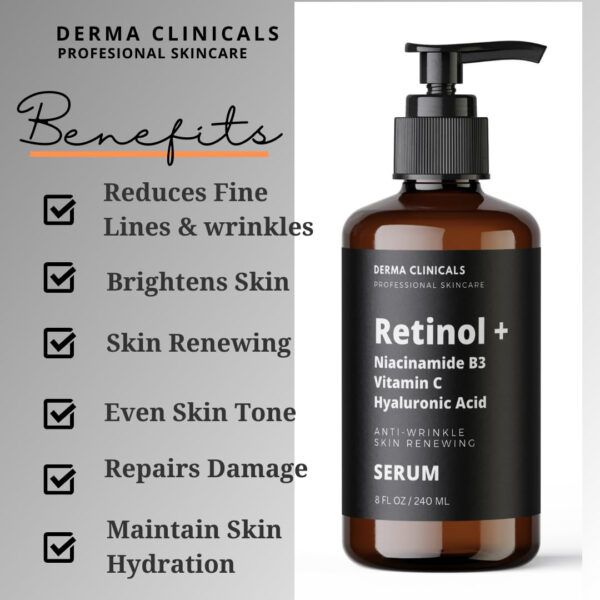 68931e3d1f4bac3bc165f36205f292db6b779796d9b94a798f1ee.jpg Retinol + Niacinamide B3, Vitamin C, Hyaluronic Acid Serum, Anti-Aging Serum for face, Brightening Firming Hydrating Serum, Fine lines and Wrinkle Face Serum - 8oz