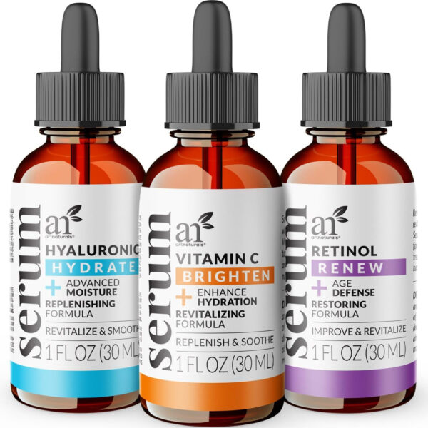 Vitamin C Serum Skin Care 4-Piece Set: Includes Retinol, Hyaluronic Acid & Niacinamide – Anti-Aging, Skin Brightening, Hydrating, Wrinkle Reduction, Dark Spot Corrector – 3-Month Supply – artnaturals