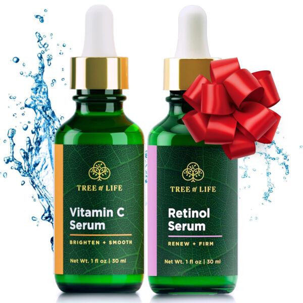 Tree of Life Beauty Facial Skin Care Set, Brightening, Firming, Hydrating, Dry Face, Dermatologist Tested - Niacinamide + Vitamin C + Retinol + Hyaluronic Acid Serum - 4 count of 1 Fl Oz
