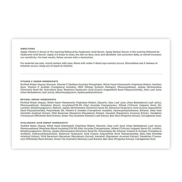 Tree of Life Beauty Facial Skin Care Set, Brightening, Firming, Hydrating, Dry Face, Dermatologist Tested - Niacinamide + Vitamin C + Retinol + Hyaluronic Acid Serum - 4 count of 1 Fl Oz