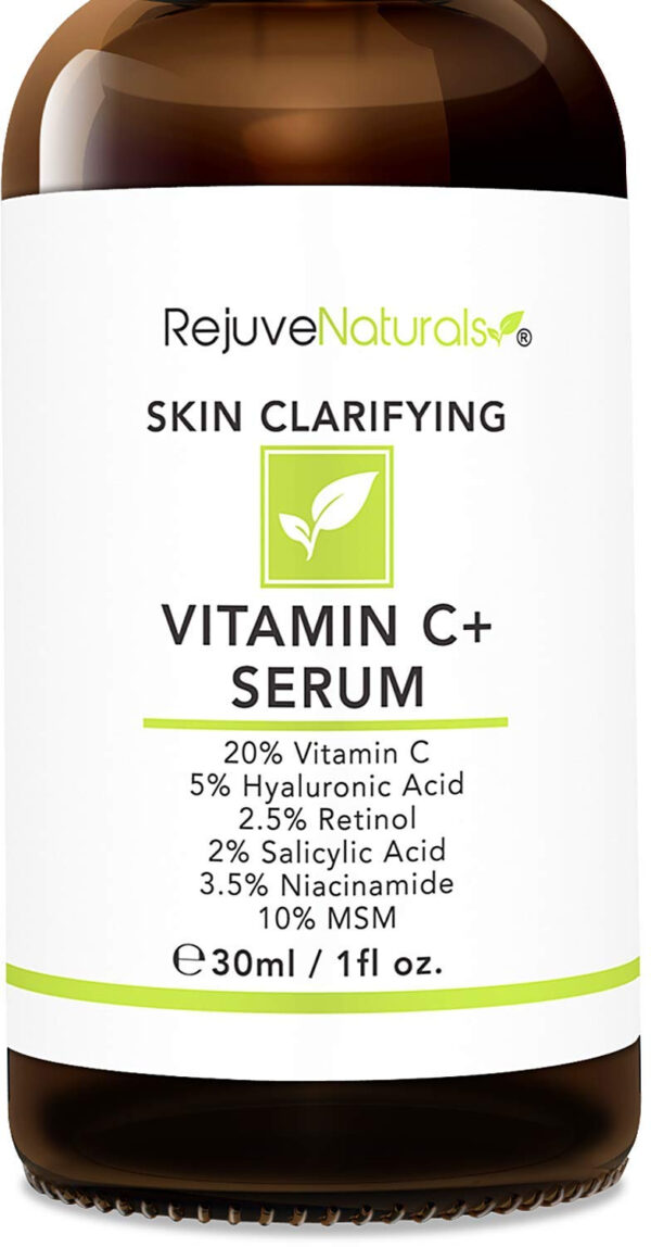 68931f7c9ca2043668a72cbadb1910ffc4050c49a6b1a62234307.jpg Vitamin C Serum Plus 5% Hyaluronic Acid, 2.5% Retinol, 2% Salicylic Acid, 3.5% Niacinamide, 10% MSM, 20% Vitamin C - Anti Aging Anti Wrinkle Skin Clearing Serum Organic Skin Care for Face and Eyes 1oz