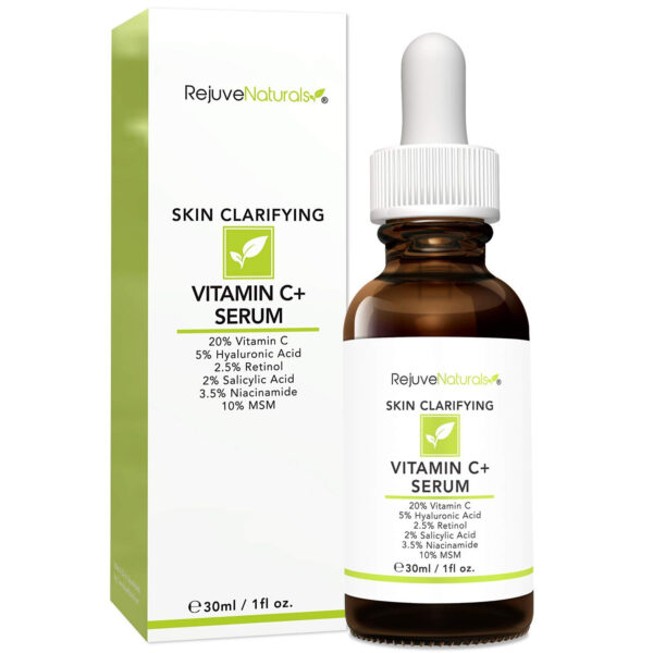 68931f7ea765bbfe09c530ed0fd3307d9f8e5afdcf7294935d422.jpg Vitamin C Serum Plus 5% Hyaluronic Acid, 2.5% Retinol, 2% Salicylic Acid, 3.5% Niacinamide, 10% MSM, 20% Vitamin C - Anti Aging Anti Wrinkle Skin Clearing Serum Organic Skin Care for Face and Eyes 1oz