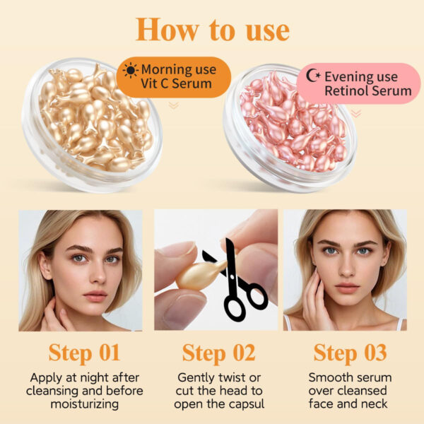 HKH Vitamin C & Retinol Serum for Face - Vit C Oil Capsule with Niacinamide, Anti Again Vit A Night Serum Capsule for Women, Reduces Fine Lines, Even Skin Tone, Firming Skin, Moisturise (38+38 ct)