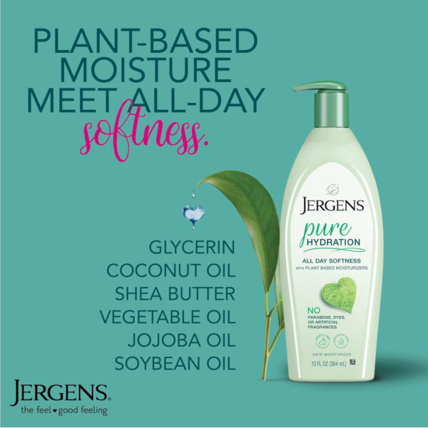 689321d66a3f1bc4c7ccf975a4bb19dcb557580e0641d14d058e6.jpg Jergens Pure Hydration Body Lotion, Plant Based Moisturizer Hydrates Dry to Extra Dry Skin, Paraben and Cruelty Free, Fragrance Free Formula, 24hr Hydration, 13 Oz