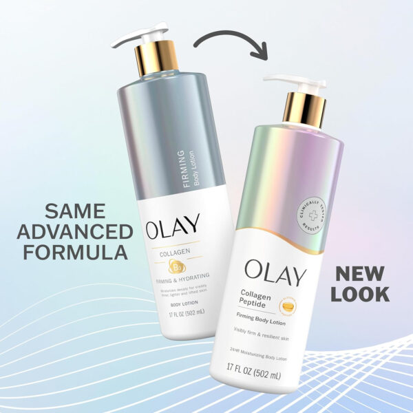 68932282406d9544c1c23a332931f81ead126e5bf7e1ede1f5d10.jpg Olay Body Lotion for Women, Firming with Collagen Peptides Serum, Visibly Firmer Skin, 24hr Moisture & Hydration, Fast Absorbing Formula, Vitamin B3 Complex, For All Skin Types, 17 fl oz