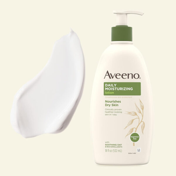 Aveeno Daily Moisturizing Body Lotion for Dry & Sensitive Skin with Prebiotic Oat, Fragrance & Paraben Free, Non-Greasy, Non-Comedogenic, 48-Hour Moisturizer 18 Fl Oz