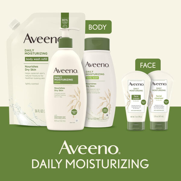 Aveeno Daily Moisturizing Body Lotion for Dry & Sensitive Skin with Prebiotic Oat, Fragrance & Paraben Free, Non-Greasy, Non-Comedogenic, 48-Hour Moisturizer 18 Fl Oz