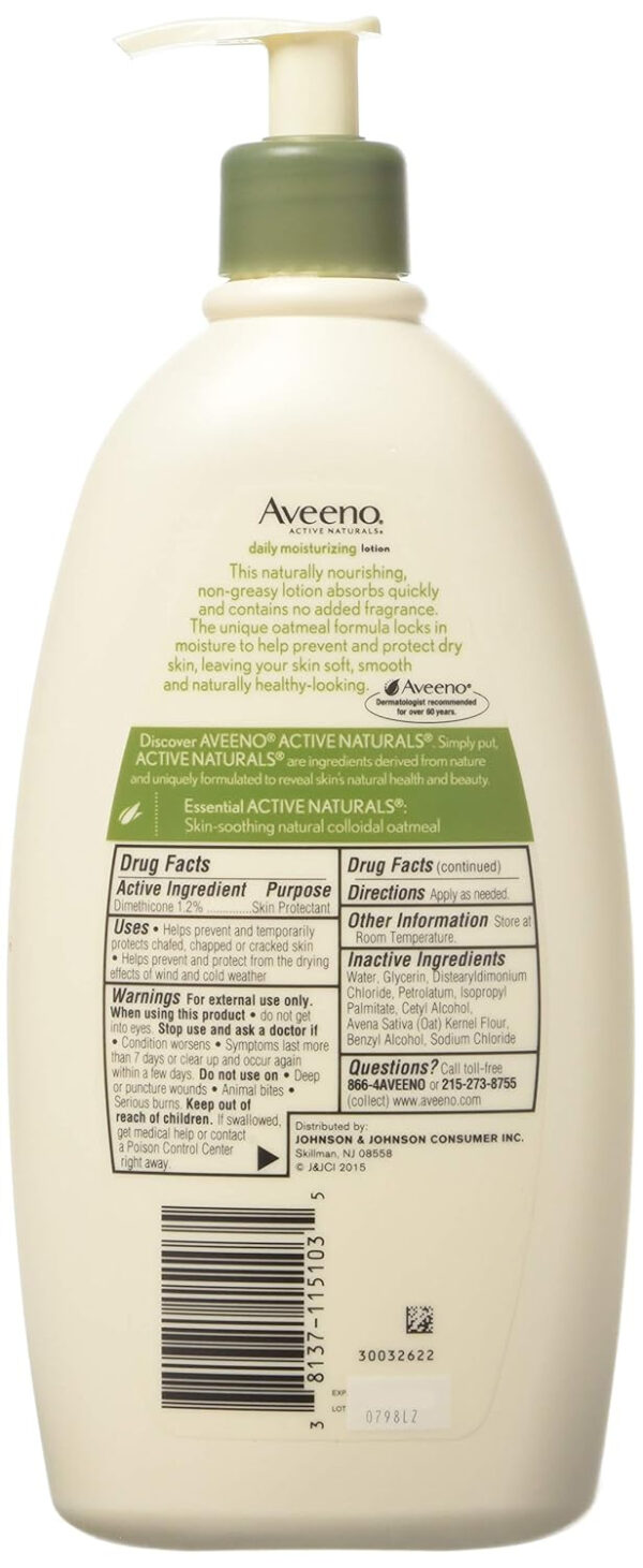 Aveeno Daily Moisturizing Body Lotion for Dry & Sensitive Skin with Prebiotic Oat, Fragrance & Paraben Free, Non-Greasy, Non-Comedogenic, 48-Hour Moisturizer 18 Fl Oz