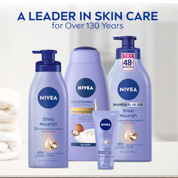 NIVEA Shea Nourish Body Lotion for Dry Skin with Hyaluronic Acid, Shea Butter and Deep Nourishing Serum, 48-Hour Body Moisturizer, 16.9 Fl Oz Pump Bottle