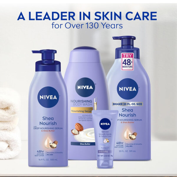 NIVEA Shea Nourish Body Lotion for Dry Skin with Hyaluronic Acid, Shea Butter and Deep Nourishing Serum, 48-Hour Body Moisturizer, 16.9 Fl Oz Pump Bottle