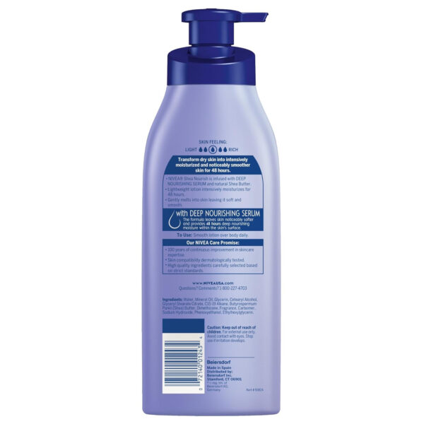 NIVEA Shea Nourish Body Lotion for Dry Skin with Hyaluronic Acid, Shea Butter and Deep Nourishing Serum, 48-Hour Body Moisturizer, 16.9 Fl Oz Pump Bottle